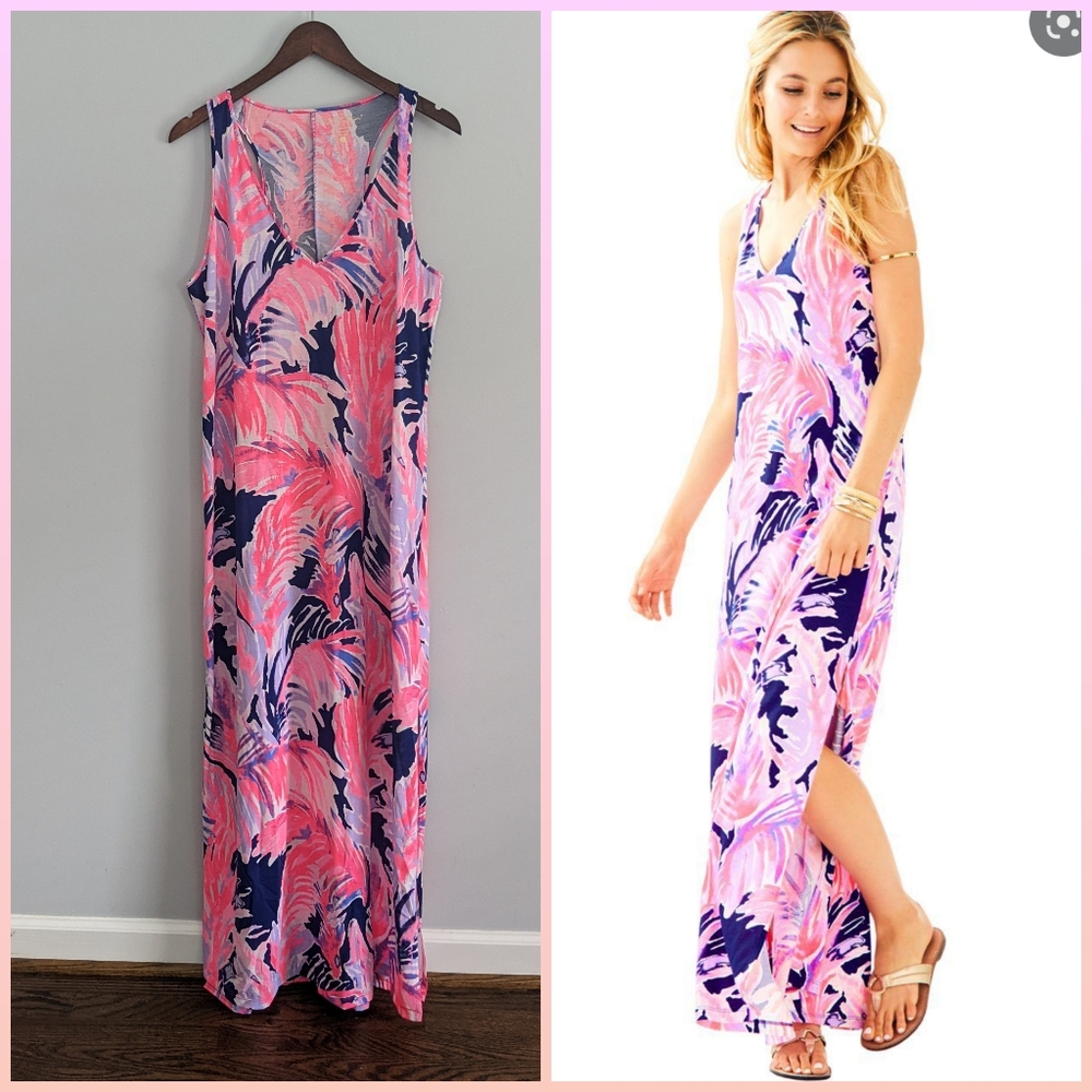 Lilly Pulitzer Pink & Navy Printed Maxi Dress